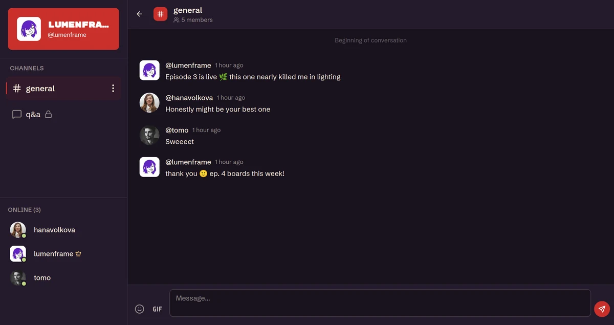 A chat channel in a creator's Folloverse community